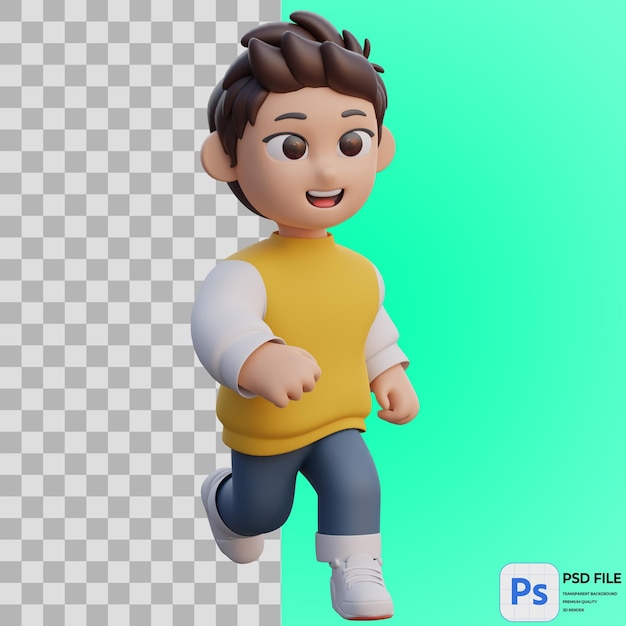 PSD 3d boy está executando render ilustração icon isolado png