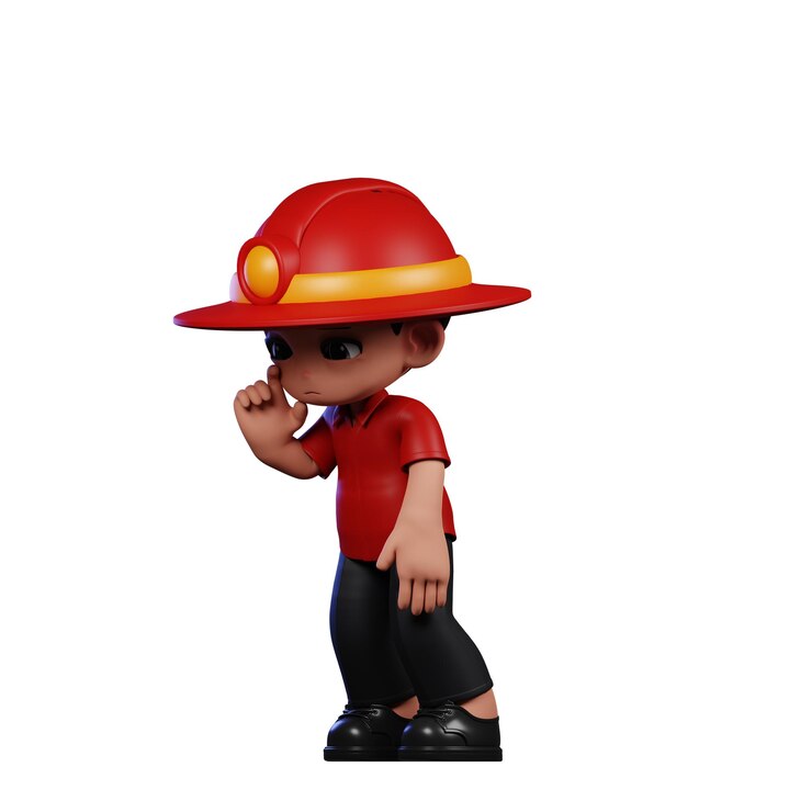 PSD 3d boy fireman standing sad pose