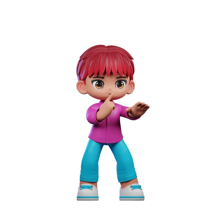 PSD 3d boy pink blue long shirt shhttt pose (pose de menino com camisa longa rosa e azul)