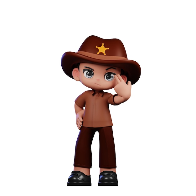 3d Boy Sheriff puntando a lui Pose