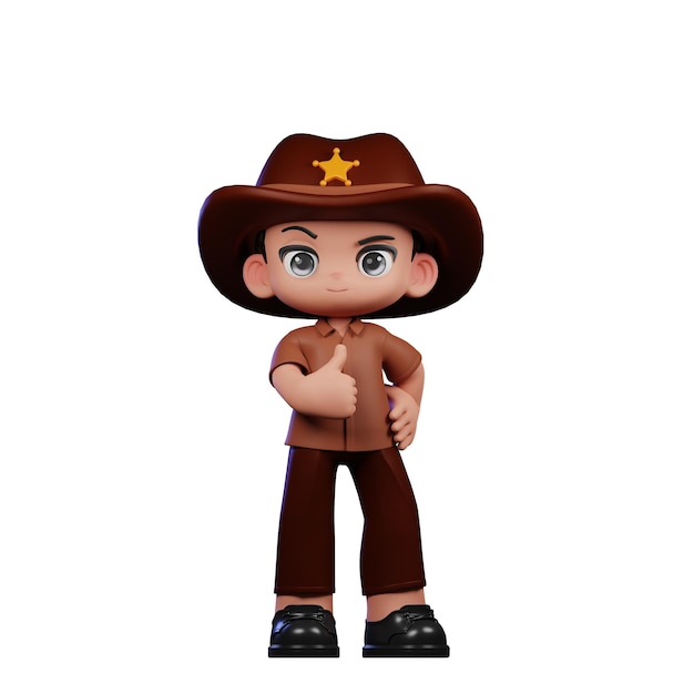 3d Boy Sheriff Showing Thumbs Up Pose