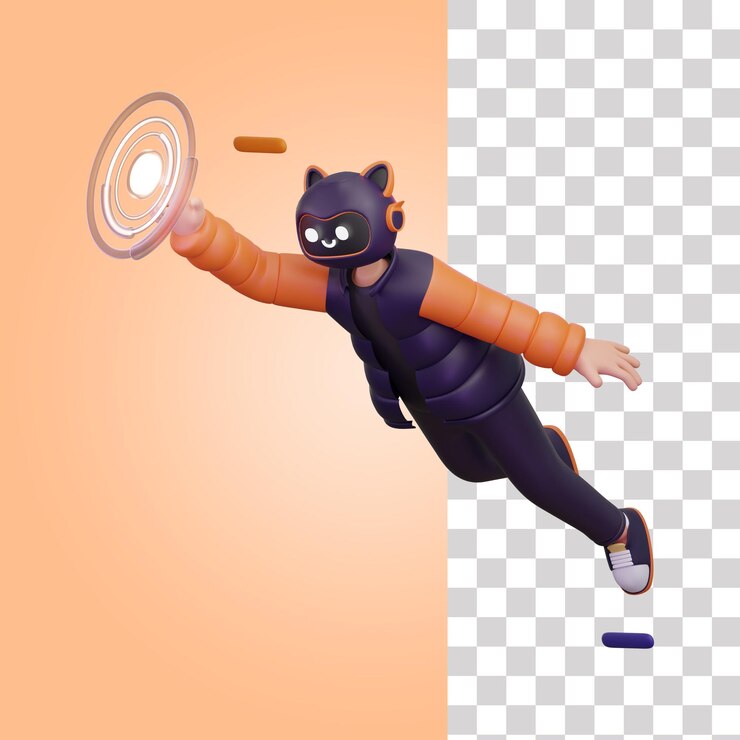 PSD 3d boy touching technology illustration