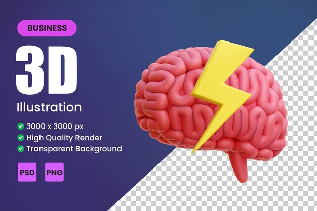 3d brainstorming o cérebro e o relâmpago