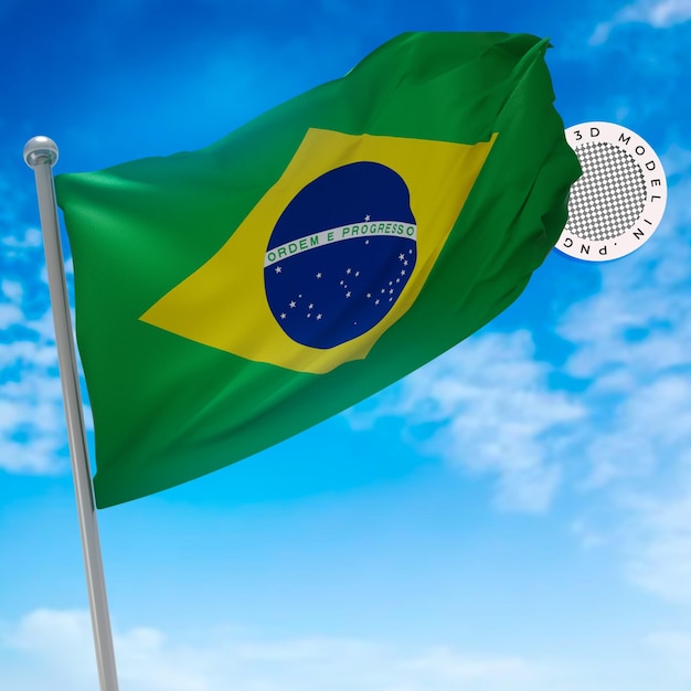3D-Brasilianische Flagge in PNG mit Wolken-Hintergrund