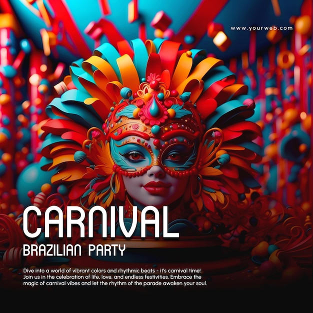 3d brasilianisches karnevalsparty-event mardi gras social-media-post-vorlage-design