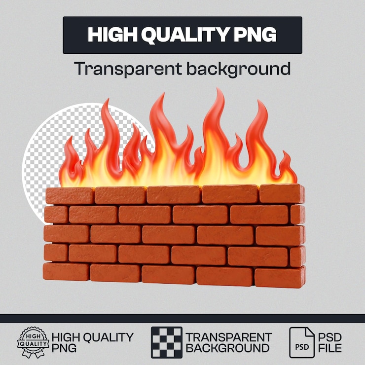 PSD 3d brick wall with fire - high quality png