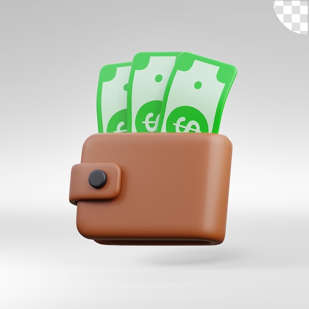 3D-Brieftasche mit grünen Dollarscheinen Geschäfts- und Finanzkonzept-Erfolgsinvestition