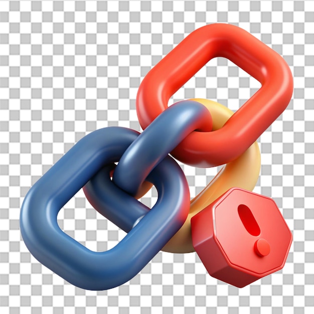3D Broken chain and exclamation mark Something went wrong Error message Trendy and modern vector in 3d style