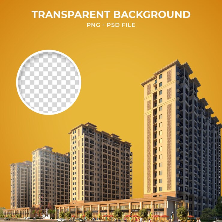 PSD 3d brown concrete building apartment house