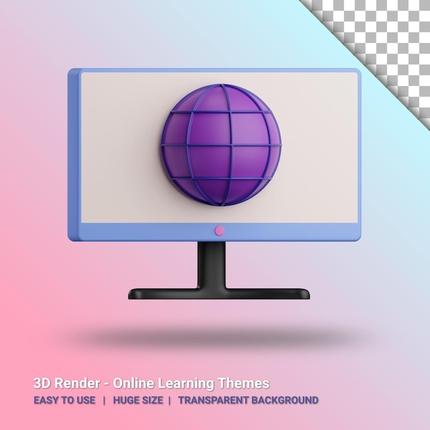 PSD 3d-browser-monitor-illustration mit transparentem hintergrund