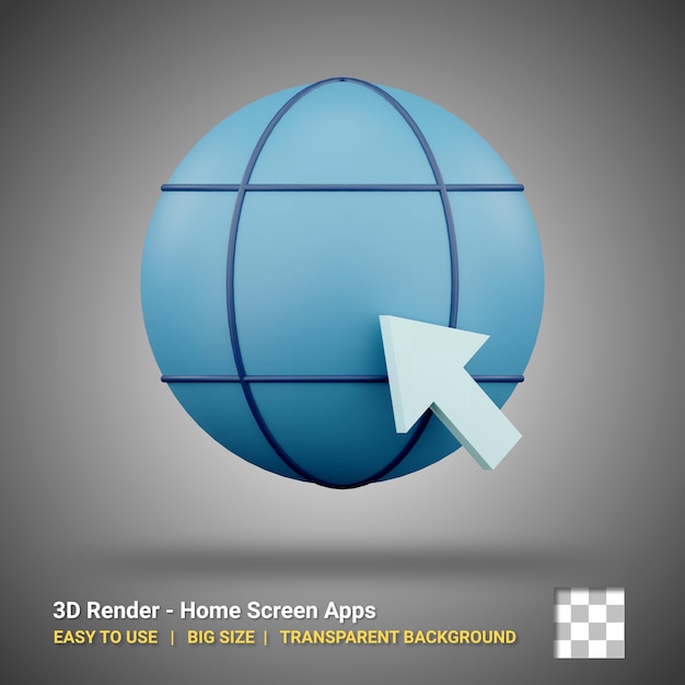 3D-Browsersymbolillustration mit isoliertem Design