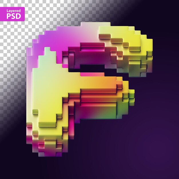 PSD 3d-buchstabe aus bunten pixeln