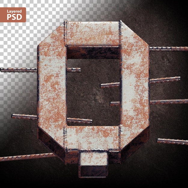 PSD 3d-buchstabe aus geschweißten grunge-metallrohren