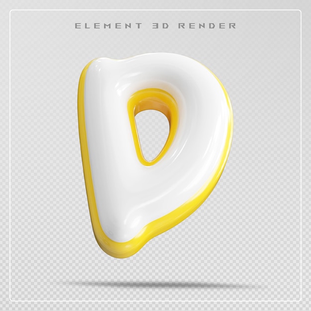 3D-Buchstaben-D-Schriftart weiß mit gelbem Rahmen-Bubble 3D-Rendering