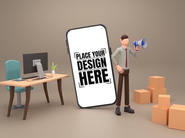 3d-büro geschäftsmann handy mockup