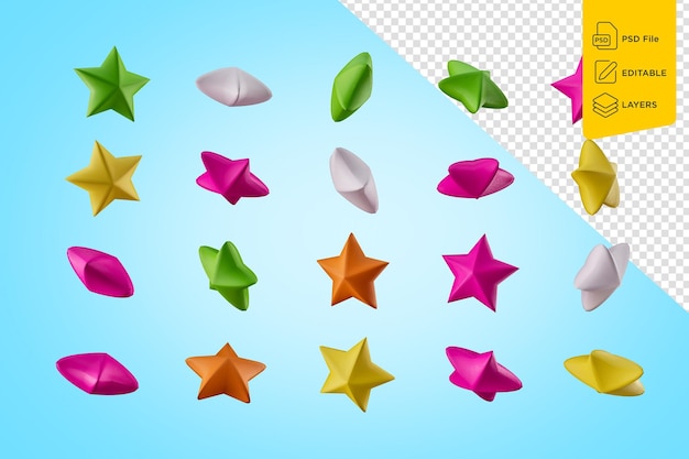 3D bunte sternförmige Bonbons Mehrfarbige, mit Zucker überzogene Bonbons auf blauem Hintergrund, 3D-Illustration