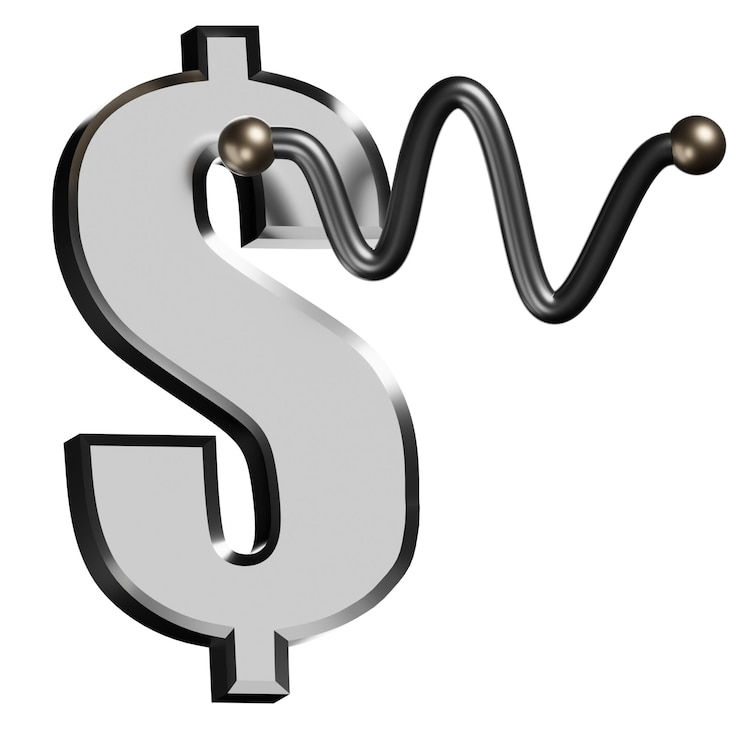 PSD 3d business money pack dólar ícone do gráfico do batimento cardíaco