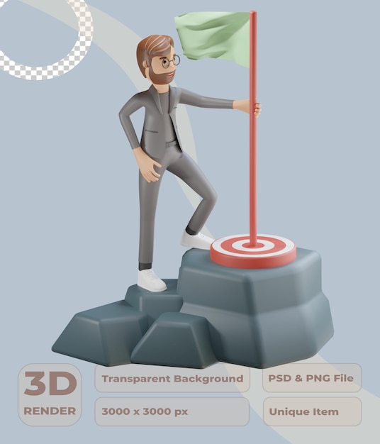 3d businessman character reached the top