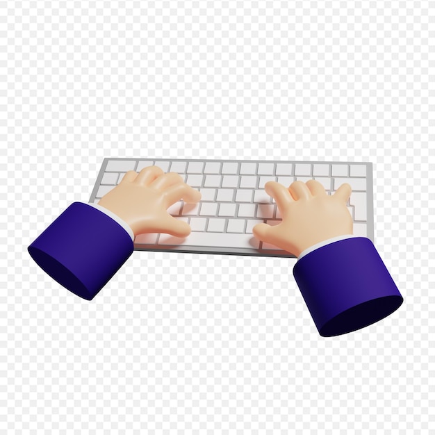 3d businesspersons hands  typing on wireless keyboard isolated 3d illustration