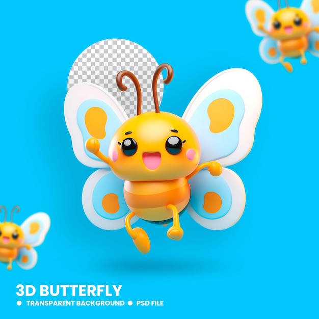 PSD 3d butterfly sin background psd cute smiling face