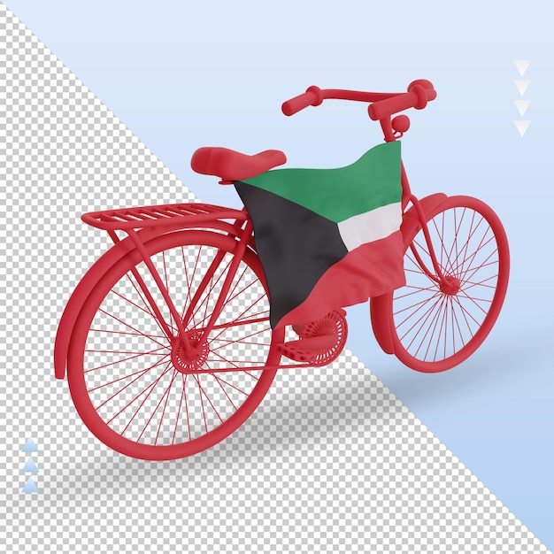 3d bycycle día bandera de kuwait renderizado vista izquierda