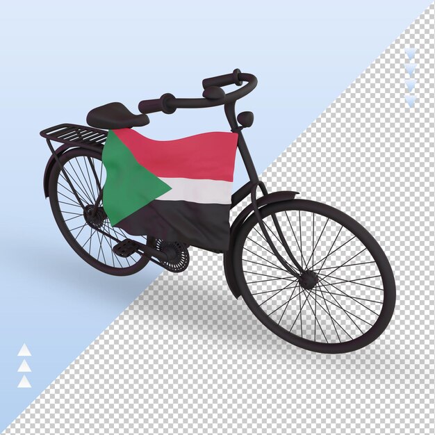 PSD 3d bycycle día sudán bandera renderizado vista derecha