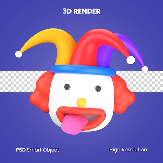 PSD 3d cabeça de palhaço com expressão de zombaria renderização isolada