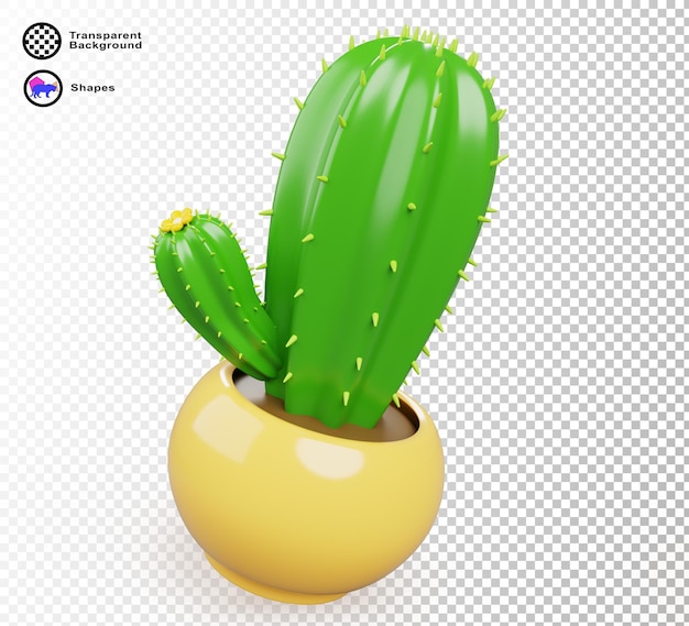 3d cactus avec fleur dans un pot jaune maison plante succulente ou désertique pour l'intérieur de la maison icône de rendu cactus épineux verts avec fleurs dans un pot pour jardin de bureau intérieur en été illustration 3D