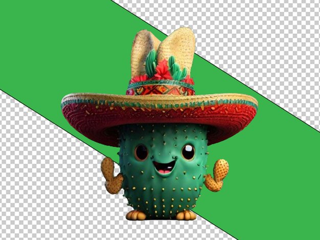 PSD 3d cactus con un sombrero concepto de cinco de mayo