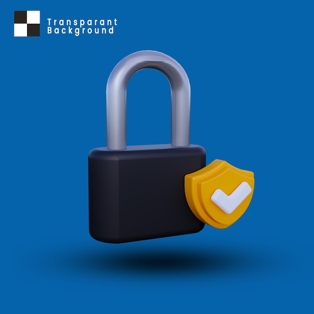 3D un cadenas et bouclier verifikasi icône isolé