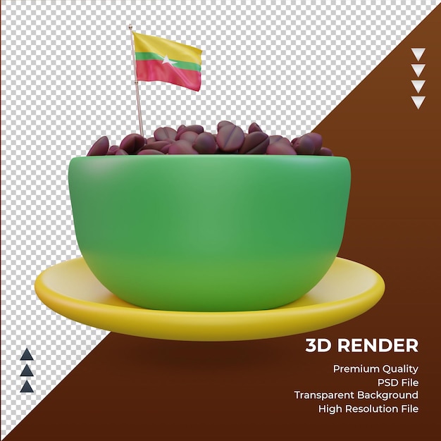 3d café dia bandeira de Mianmar renderização vista frontal