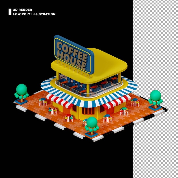 3d caffè low poly in vista isometrica