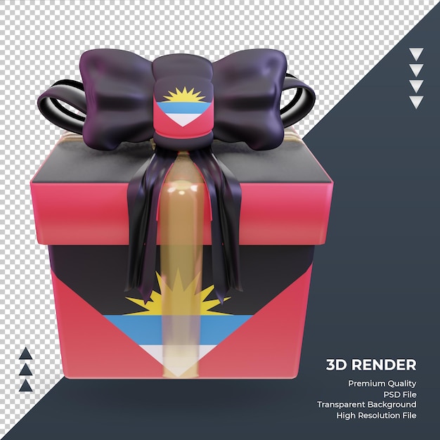 PSD 3d caixa de presente com bandeira de antígua e barbuda renderizando vista frontal