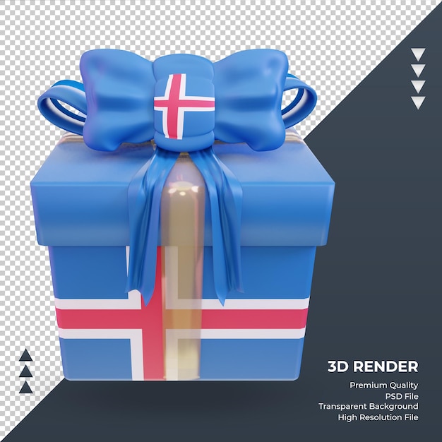 PSD 3d caixa presente bandeira da islândia renderização vista frontal