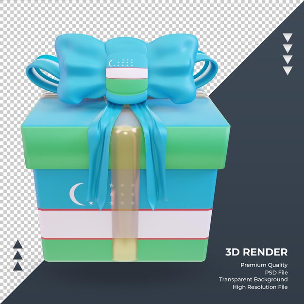 3D caixa presente bandeira do Uzbequistão renderizando vista frontal