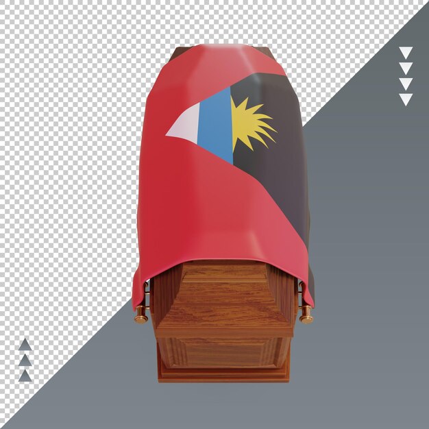 3d caixão bandeira de antígua e barbuda renderização vista frontal