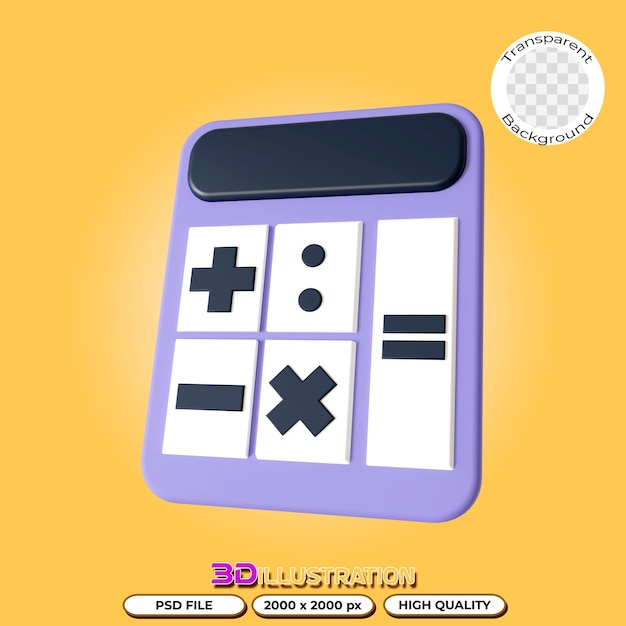 3d calculator illustration with transparent background