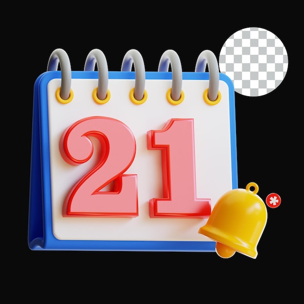 3d calendar with the date 21 and a notification bell