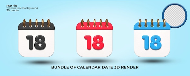 3d calendário transparente data 18 para agenda de reuniões agenda de eventos férias trabalho escola cor