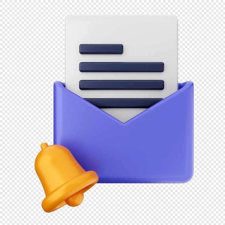 PSD 3d campana de notificación correo electrónico sobre de mensaje de correo