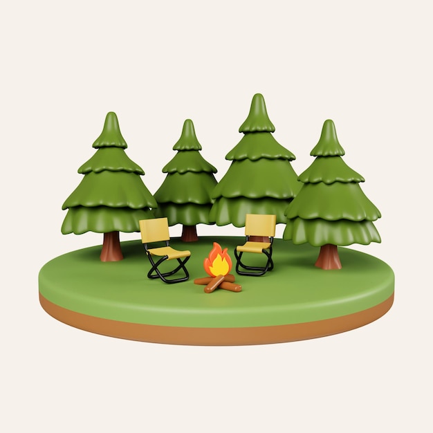 PSD 3d camping na natureza e elementos para acampamento acampamento de verão viagem de caminhada ícone isolado em fundo branco ilustração de renderização 3d caminho de corte