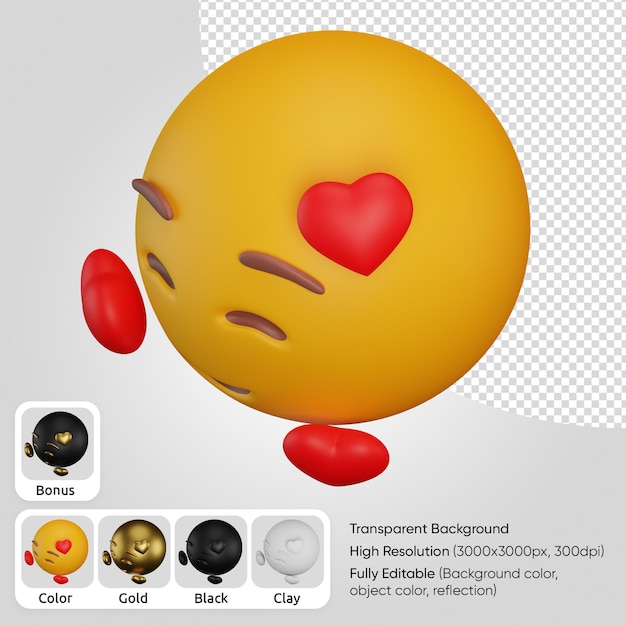 PSD 3d cara sonriente con corazones isométrica