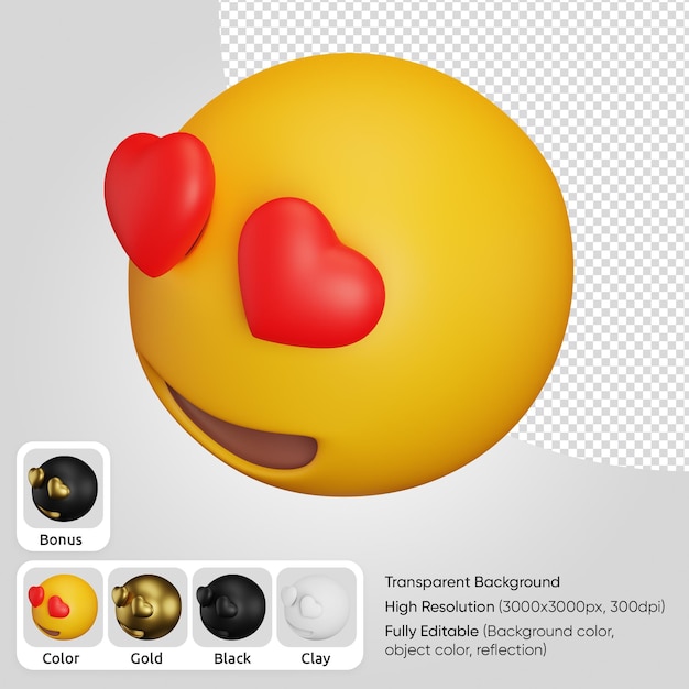 3d cara sonriente con ojos de corazón isométrica