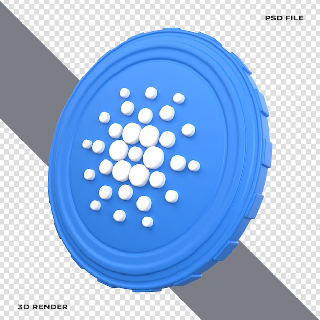 3D Cardano ADA Crypto Coin Rendered on transparent background
