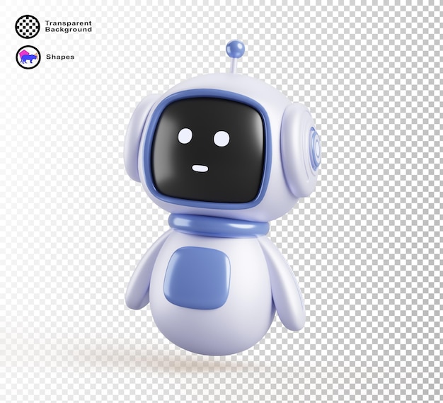 3d carino robot amichevole render icon AI chatbot personaggio con viso sullo schermo digitale per il servizio di supporto Assistente virtuale mascotte di intelligenza artificiale isolata su sfondo bianco