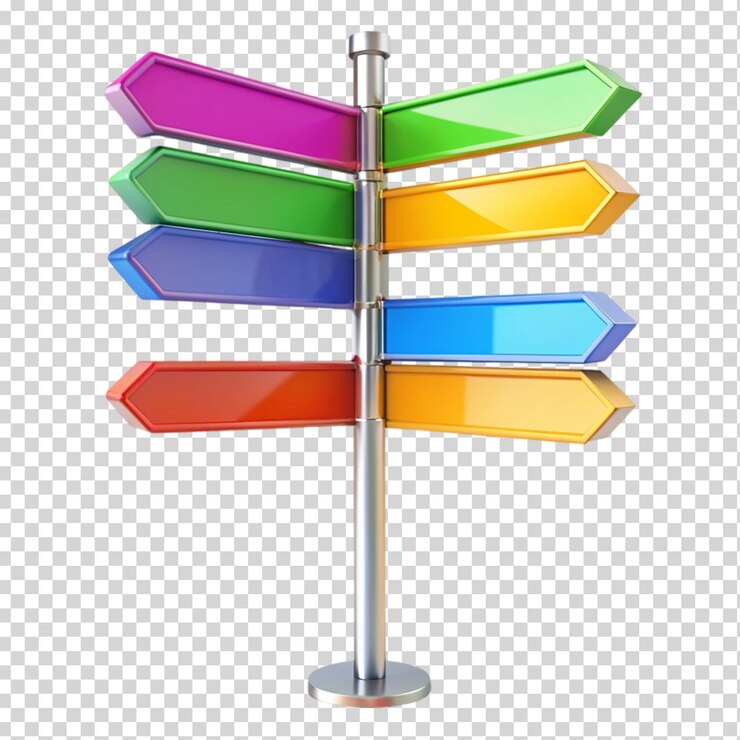 PSD 3d cartel vacío colorido con direcciones aisladas en un fondo transparente