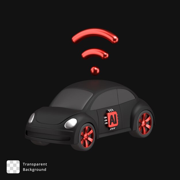 3D-Cartoon-AI-Auto mit drahtlosem Signal
