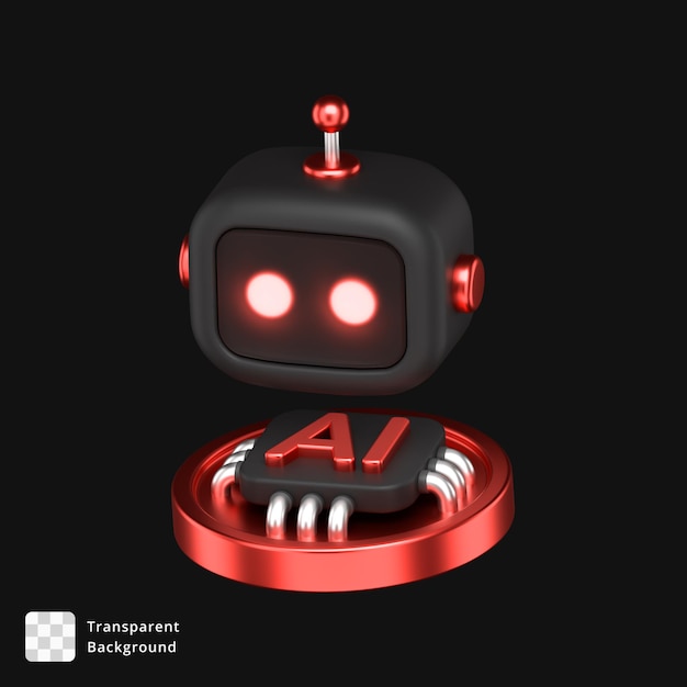 3D-Cartoon-AI-Roboter auf einer Leiterplatte
