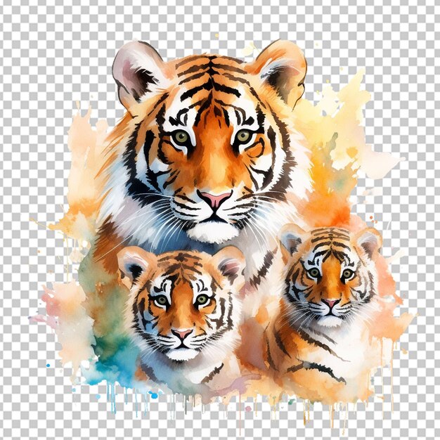 PSD 3d cartoon aquarela tigre família clipart png sublimação
