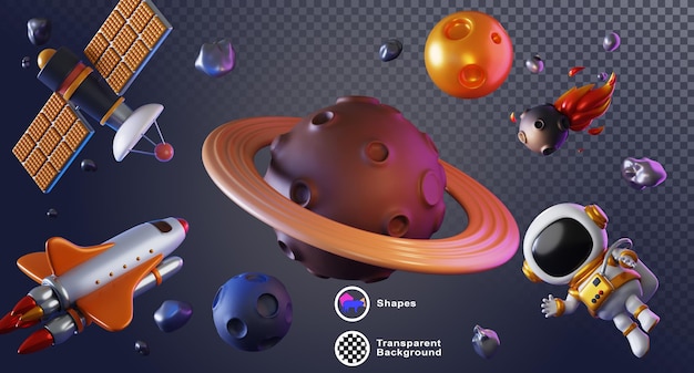 3D-Cartoon-Astronaut, der das Sonnensystem im Weltraum erforscht.